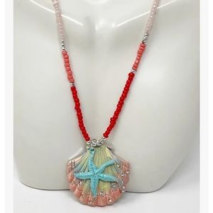 N085 NWT Silver Tone Mermaid Core Beaded Sea Star/Star Fish Rhinestone Shell